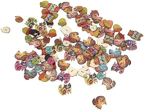 Miniatura 8 de Pssopp Botones para manualidades, 1.2 pulgadas de largo, lindos animales, coloridos y ligeros, botones de madera para coser, manualidades