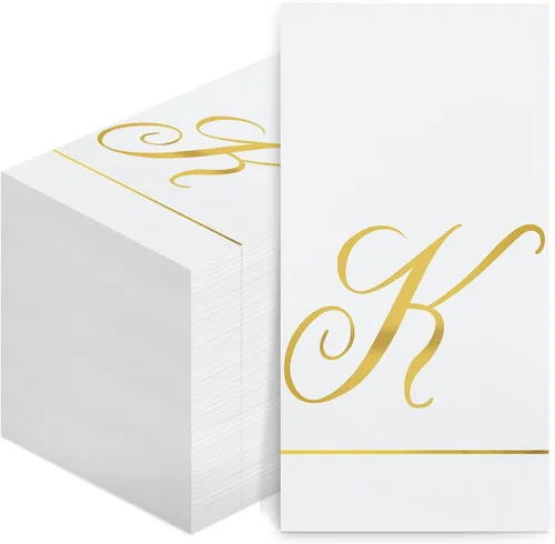 Miniatura 24 de Pasimy 100 servilletas con inicial, servilletas con monograma para invitados, toallas de papel con letras doradas, desechables, elegantes, toallas