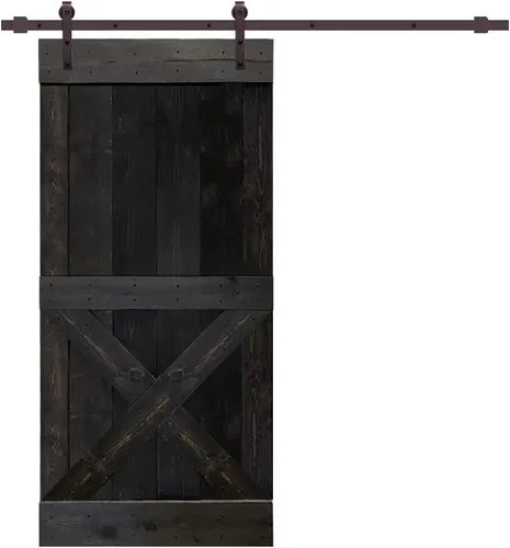 Miniatura 18 de TMS Mini puerta corrediza interior de madera de pino nudosa maciza teñida con kit de herrajes deslizantes (84 x 36 pulgadas, nogal)