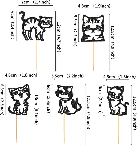 Miniatura 2 de Ercadio Paquete de 25 adornos para magdalenas de gatos, palillos para tartas de gatos negros, selecciones de cupcakes de animales, decoraciones