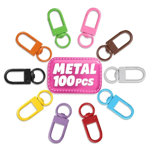 Miniatura 10 de Juego de 100 clips de plástico para llavero – Ganchos resistentes para llavero en 15 colores surtidos con cierre fácil de abrir y agujero