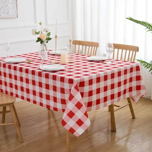 Miniatura 11 de Mantel redondo de 70 pulgadas a cuadros rojos y blancos de primavera, mantel de gingham para mesa - mantel de búfalo a cuadros de poliéster