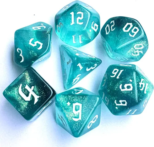 Miniatura 5 de Dados DND Galaxy de 7 piezas, con purpurina cósmica azul y negro mixto, dados DND poliédricos para juegos de mesa RPG MTG