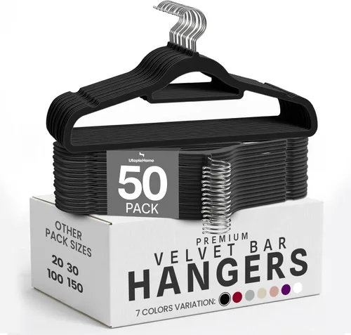 Miniatura 19 de Utopia Home Perchas de terciopelo de alta calidad, paquete de 20 – Percha antideslizante con barra de amarre – Perchas negras con gancho giratorio