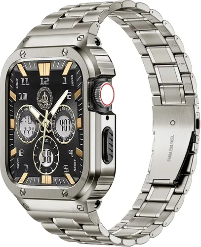 Miniatura 20 de MioHHR - Correa de acero inoxidable para reloj con estuche compatible con Apple Watch Series 6 5 4 SE3/2/1 (44 mm) Series 3/2/1 (42 mm), correa