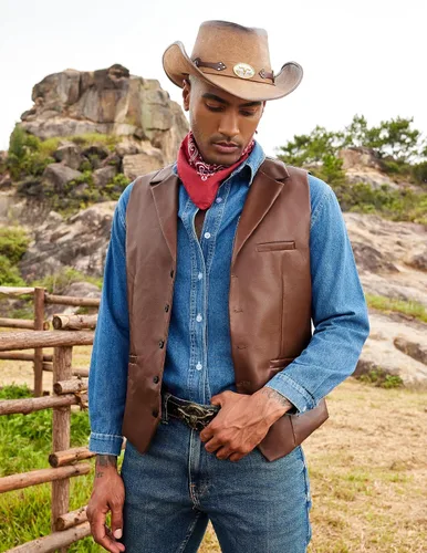 Miniatura 3 de COOFANDY Chaleco de traje de cuero para hombre, ajustado, casual, chaleco occidental, chaleco ligero con cuello en V