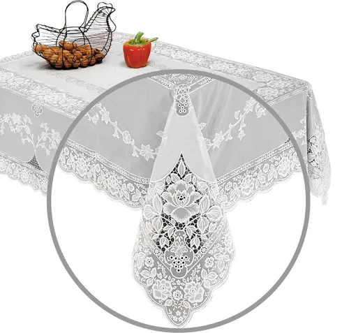 Miniatura 6 de Violet Linen Mantel de encaje de vinilo con diseño de Betenburg, blanco, 60 x 90 pulgadas, oblongo/rectangular