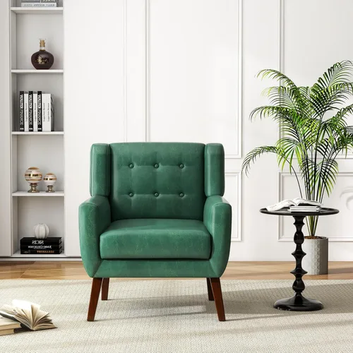 Miniatura 19 de Silla decorativa de piel sintética, moderna silla tapizada para sala de estar, cómodos asientos individuales con botones, asiento de lectura Negro