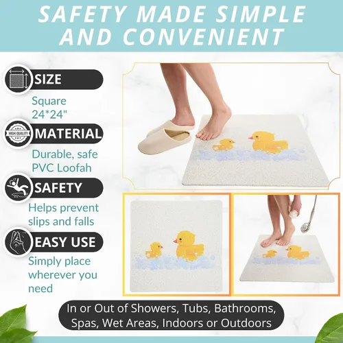 Miniatura 3 de ENKOSI - Alfombrilla de ducha de lufa antideslizante – Alfombrilla de baño antideslizante cuadrada para niños, bañera, baño y cabinas de pie, Pato