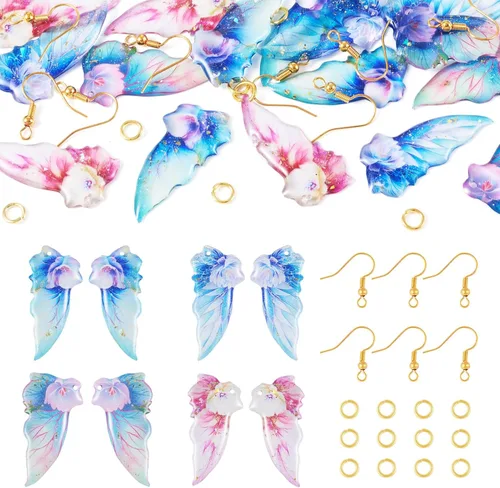 Miniatura 21 de FASHEWELRY 16 aretes de resina con alas de libélula y arco iris, mariposa, colgantes, alas de hada, coloridos dijes con ganchos para aretes, anillos