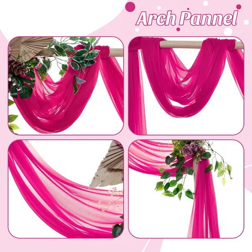 Miniatura 5 de MDS Paquete de 2 paneles de cortina para arco de boda (30 pulgadas de ancho x 30 pies de largo) tela de gasa transparente para boda, ceremonia, Rosa