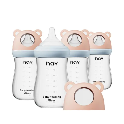 Miniatura 17 de yanyoyo Biberón de vidrio natural para bebés que amamantan, biberón anticólicos de 8 onzas con pezón de respuesta natural (M), transparente, cuello