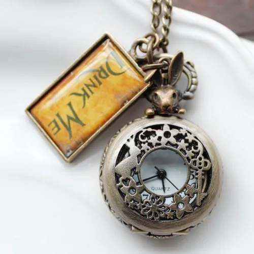 Miniatura 2 de Vintage Drink Me - Reloj de bolsillo con collar de cuarzo Alicia en el país de las maravillas