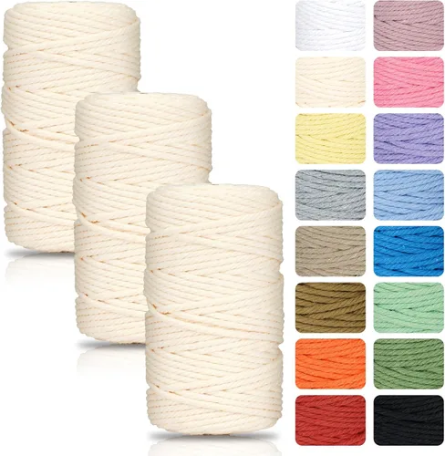Miniatura 13 de PHUNTTEK Cordón de macramé de 0.079 in x 590 yardas, 18 rollos de cuerda de algodón natural, 3 soportes de cuerda de yute, cuerda suave, hilos