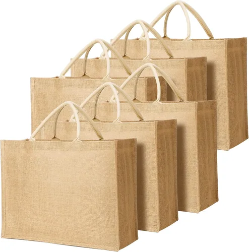 Segarty Bolsa de arpillera, paquete de 6 bolsas grandes reutilizables de lona de yute con asas, bolsas de mano en blanco a granel para damas de