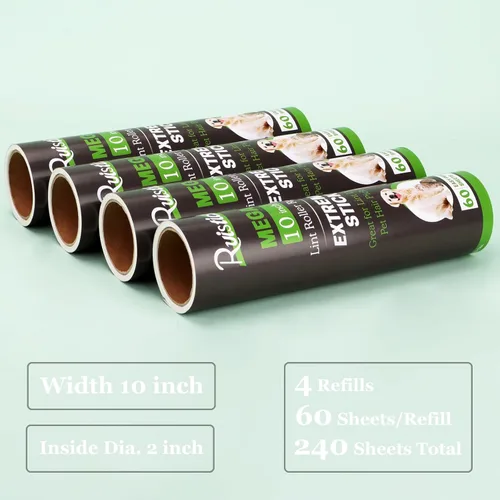 Miniatura 3 de Recambio de rodillo de pelusa de 10 pulgadas compatible con rodillos grandes Mega de 10 pulgadas de ancho, paquete de 4 repuestos, 60 hojas por