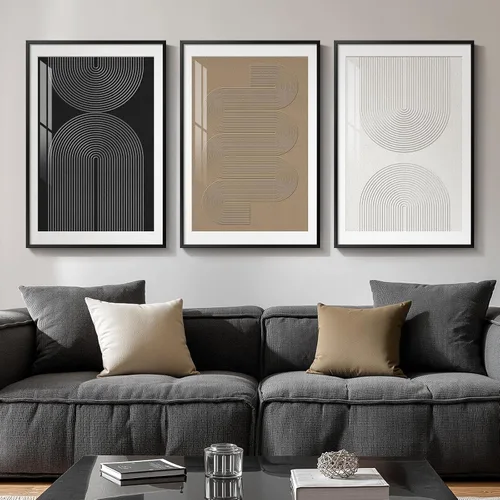 Miniatura 12 de Arte abstracto neutro en blanco y negro para sala de estar, 3 cuadros de impresiones en lienzo, para paredes, imágenes geométricas minimalistas