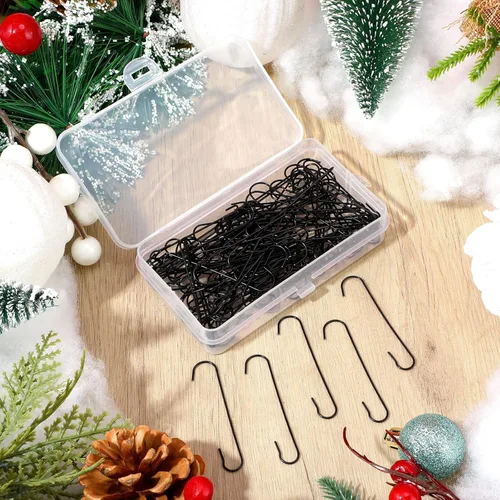 Miniatura 7 de Mixweer 240 ganchos de adorno de Navidad de 0.51 x 2.36 pulgadas en forma de C con caja de almacenamiento, ganchos de árbol de Navidad