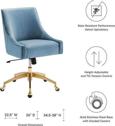 Miniatura 7 de Modway Discern Performance - Silla de oficina giratoria de terciopelo en color azul claro