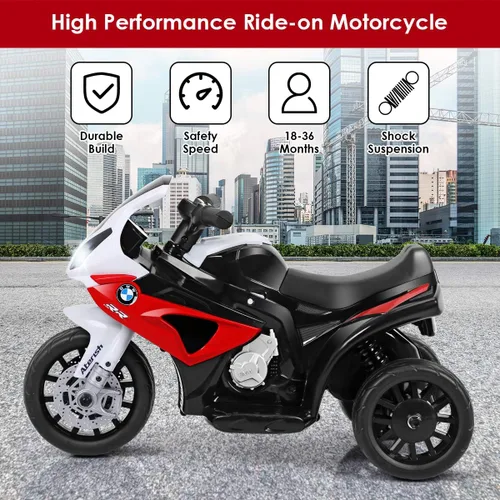 Miniatura 3 de Costzon Motocicleta eléctrica para niños, con licencia BMW de 6 V, juguete alimentado por batería con faros delanteros y música, pedal, 3 ruedas