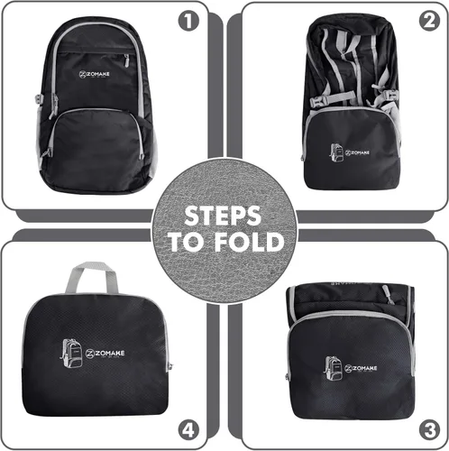 Miniatura 6 de ZOMAKE Mochila plegable ligera 30L, mochilas plegables para senderismo, mochila plegable compacta resistente al agua para viajes Negro
