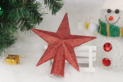 Miniatura 2 de YYCRAFT Adorno de Estrella con Purpurina para la Punta del Árbol Decoración Navideña - 6 Pulgadas, Rojo