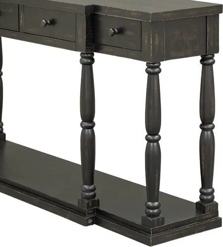 Miniatura 8 de Mesa de consola grande retro de 63 pulgadas, aparador de madera con 4 cajones de almacenamiento y 1 estante, armario de almacenamiento de buffet