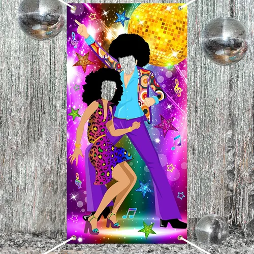 Miniatura 6 de Cartel para puerta de discoteca de 3 x 6 pies, decoración de fiesta de los años 70, temática de los años 70, accesorios para fotos, suministros