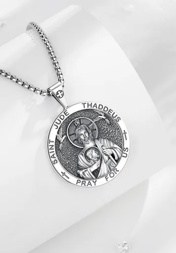 Miniatura 370 de EUDORA Collar de plata de ley 925, San Cristóbal y San Benito, San Miguel, Virgen María, San Judas Tadeo, Cruz de Buen Pastor y Arcángel, Medalla
