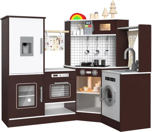 Miniatura 8 de Babytronic Juego de Cocina de Juguete de Madera de Esquina para Niños con Luces y Sonidos, Set de Cocina de Juguete con Estufa, Microondas, Máquina
