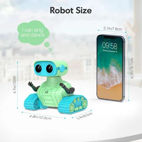 Miniatura 6 de ALLCELE - Robots de juguete, robots RC recargables para niños, juguete con control remoto, tiene música y ojos LED, regalo ideal para niños - Verde