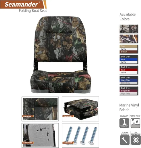 Miniatura 3 de Seamander - Paquete de 2 asientos de barco de 19 pulgadas de alto, asientos plegables para barco Wooldland Leaf Camo Tornillos de acero