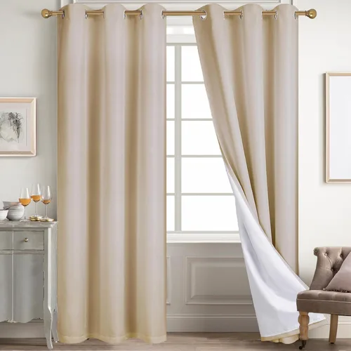 Miniatura 64 de Diraysid Cortinas 100% opacas de lino beige para dormitorio, con ojales, aislamiento térmico, cortinas de oscurecimiento de habitación