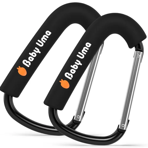 Miniatura 14 de Baby Uma Ganchos de cochecito para bolsas (paquete de 2) – Clips y ganchos universales para cochecito, antideslizantes con apertura con una sola