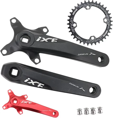 DJC MTB - Juego de bielas cuadrado con agujero cónico 104BCD con plato 32 34 36 38T 6.693 in 6.890 in Bielas aluminio negro rojo