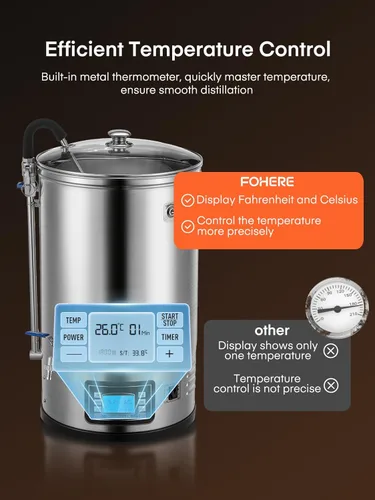 Miniatura 4 de FOHERE Sistema de elaboración de cerveza eléctrico todo en uno (9.2 galones/35L), cervecera casera de acero inoxidable, olla para puré y hervir