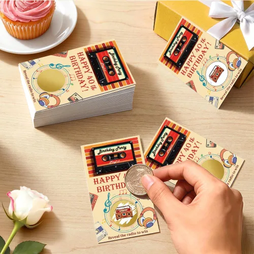 Miniatura 4 de Haizct 50 tarjetas rascadoras de feliz cumpleaños 40, juego retro para raspar de radio para amantes de la música, suministros de fiesta de regreso a