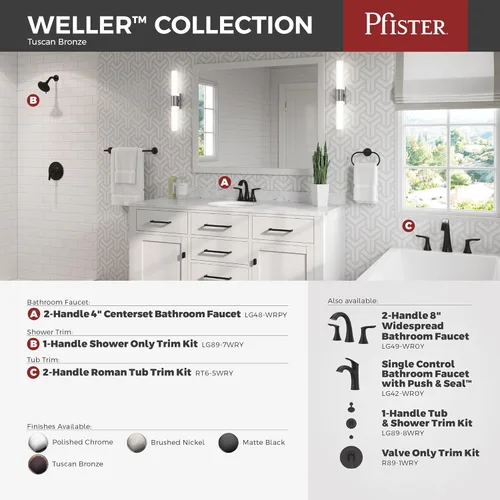 Miniatura 6 de Pfister Weller - Grifo de lavabo de baño de 8 pulgadas, 2 manijas, 3 agujeros, acabado de bronce toscano con ensamblaje de drenaje emergente, 1.2