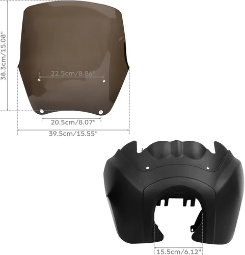 Miniatura 8 de Cubierta de carenado de faros delanteros color negro mate con parabrisas de 15 pulgadas para Harley Davidson Dyna Street Bob T