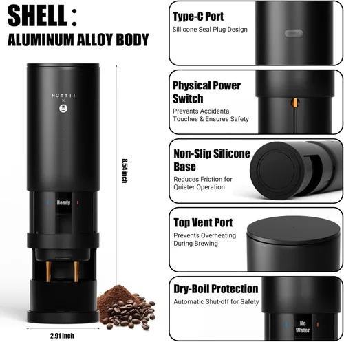 Miniatura 2 de Nuttii E-Coffee - Máquina de café espresso portátil, cafetera de viaje autocalentable de 20 bares, control de presión preciso para extracción