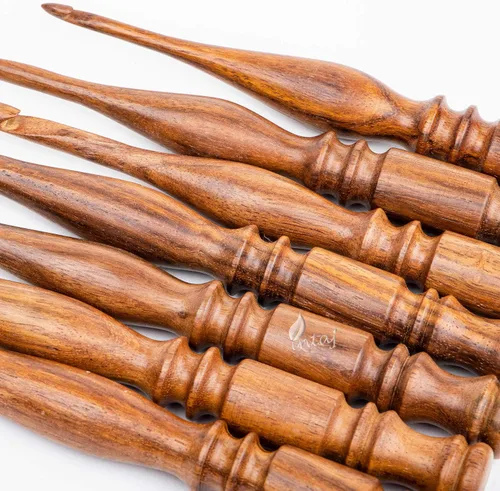 Miniatura 7 de INTAJ Gancho de ganchillo de madera hecho a mano – Juego de ganchos de ganchillo de aguja de palisandro – Aguja de tejer para manualidades de hilo