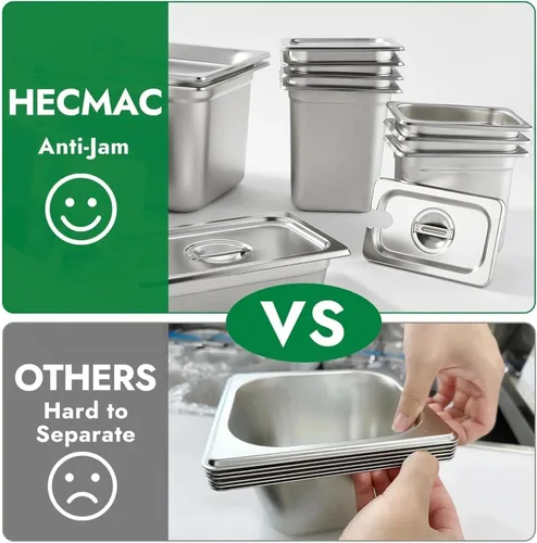 Miniatura 3 de HECMAC Paquete de 6 sartenes de hotel antiatascos, tamaño completo de 2 1/2 pulgadas de profundidad, sartén comercial de acero inoxidable para mesa