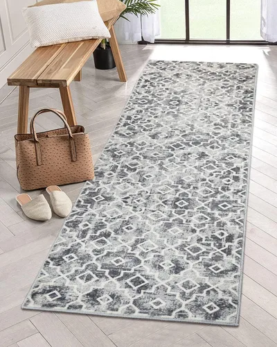 Miniatura 18 de Moynesa Alfombra marroquí lavable de 2 x 3 pulgadas, pequeña, azul, para cocina, baño, suave, antideslizante, de pelo bajo, moderna, geométrica