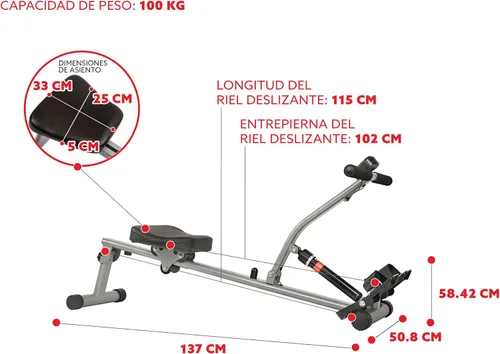Miniatura 7 de Sunny Health & Fitness Máquina de remo compacta ajustable con 12 niveles de resistencia para entrenamientos corporales completos y aplicación