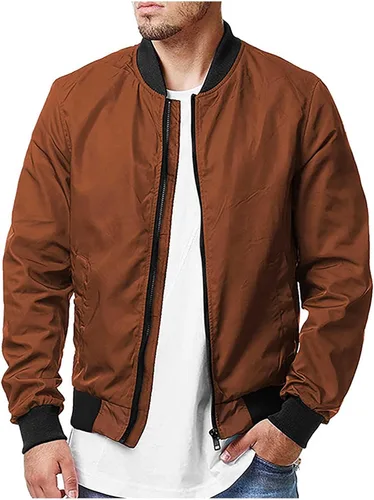 Miniatura 7 de Chaqueta bomber para hombre, ligera, cortavientos, primavera, otoño, con cremallera completa, casual, softshell, con bolsillos