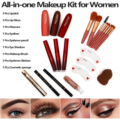 Miniatura 3 de MISS ROSE M - Paleta de maquillaje profesional de 187 colores, kit todo en uno con sombras de ojos, pintalabios, rímel, bases, rubores, lápices