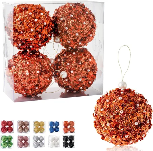 Adornos de bola de Navidad de 4.25 pulgadas, juego de 4 piezas inastillables, decoración de árbol de Navidad para árboles de Navidad, bodas, Naranja