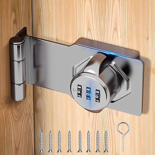 Miniatura 11 de Cerradura y pestillos para puerta corrediza de granero de 90 grados – Cerraduras rotativas con contraseña de gabinete para armario, cobertizo, Negro