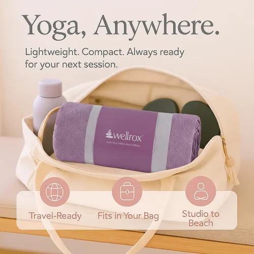 Miniatura 7 de Wellrox Toalla de microfibra para esterilla de yoga con agarre, ultra absorbente, súper suave y de secado rápido, toalla de yoga caliente Lavanda