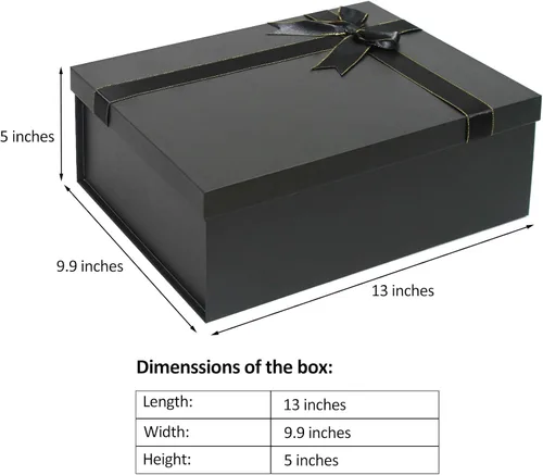 Miniatura 2 de Eerbaier Caja de regalo grande con tapa de 13 x 9.9 x 5 pulgadas, caja de regalo negra con fila de cinta, tarjeta y relleno de papel triturado, caja